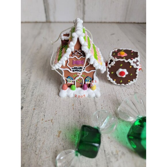 Gingerbread house green candy ornament Xmas tree set - Picture 3 of 7